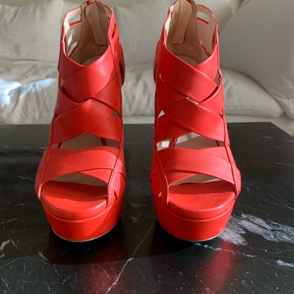 Ruthie Davis red platform Halle caged heels - Picture 2 of 4